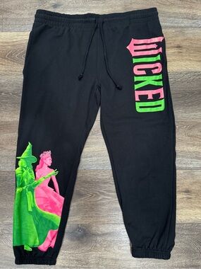 Wicked Women's Graphic Jogger Sweatpants in Black Size XXL with Glitter Shimmer